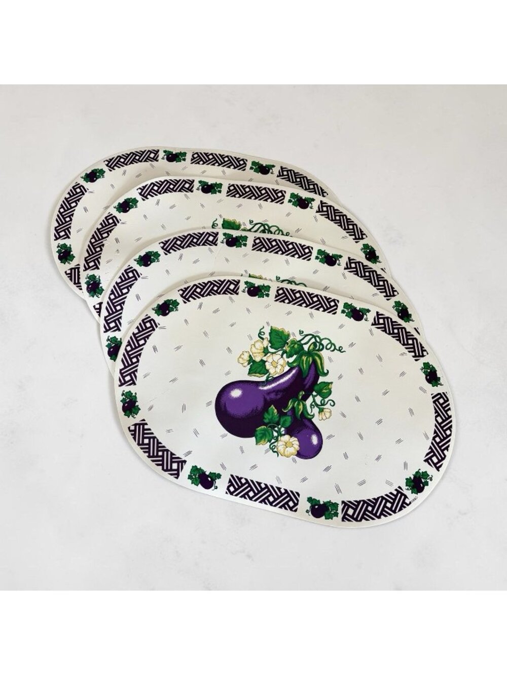 Lot 4 Vintage Eggplant Placemats 90s Wipeable Vinyl Table Decor Mom Granny